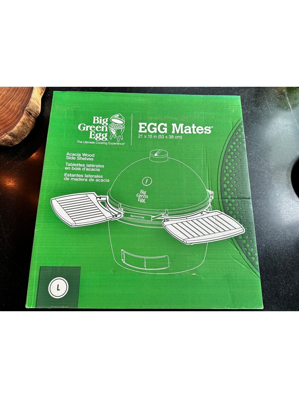 NIB Big Green Egg Solid Acacia Wood EGG Mates (Side Shelves)